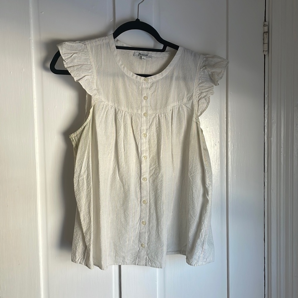 Madewell Flutter Sleeve Tank. Metallic Rainbow Stripe. L